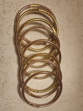 Stacked Gold and Rose Gold Bangle Bracelet Set - Women Jewelry